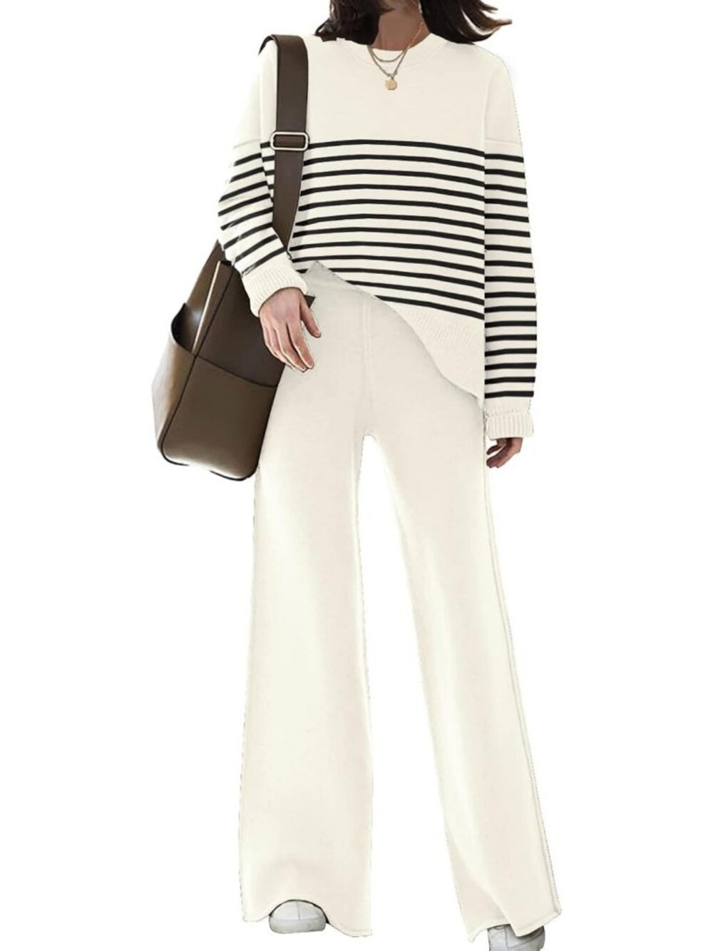 Chic Women's 2-Piece Knitted Lounge Set - Cozy Sweater & Pants Outfit